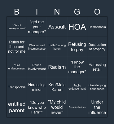 Karen bingo Card