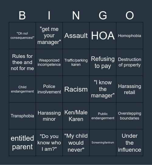 Karen bingo Card