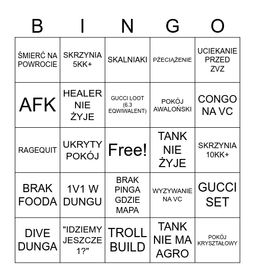 DUNGI BINGO Card