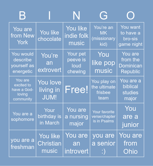 JUM BINGO Card