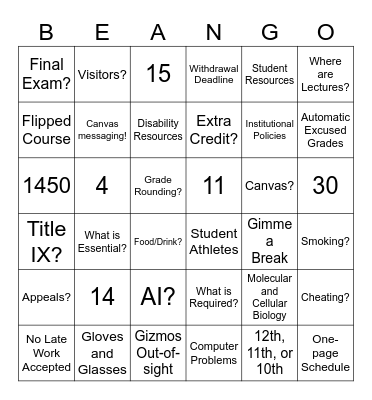 Syllabus Beango! Bingo Card