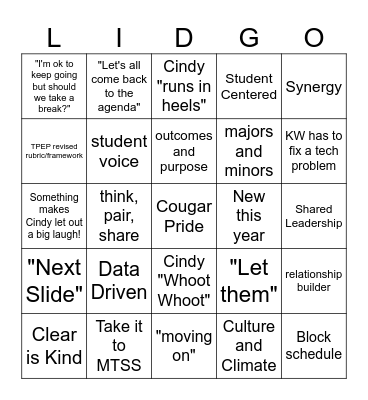 MCE LID BINGO Card