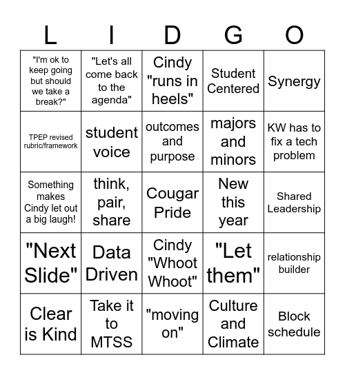 MCE LID BINGO Card