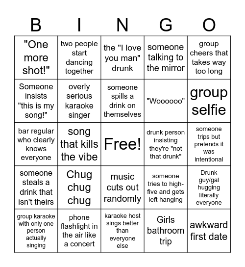 Bar Bingo Card