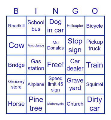 travel bingo Card