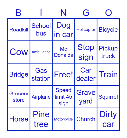 travel bingo Card