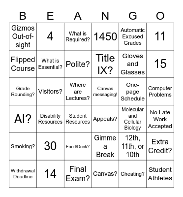Syllabus Beango! Bingo Card