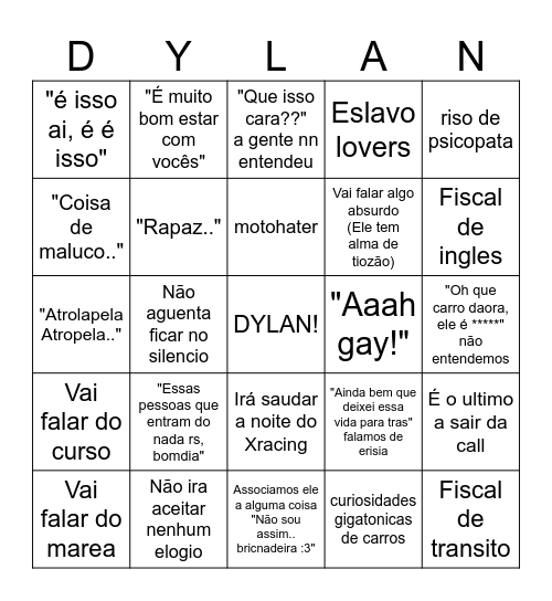 Dylan Bingo Card