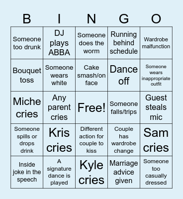Wedding Bingo Card