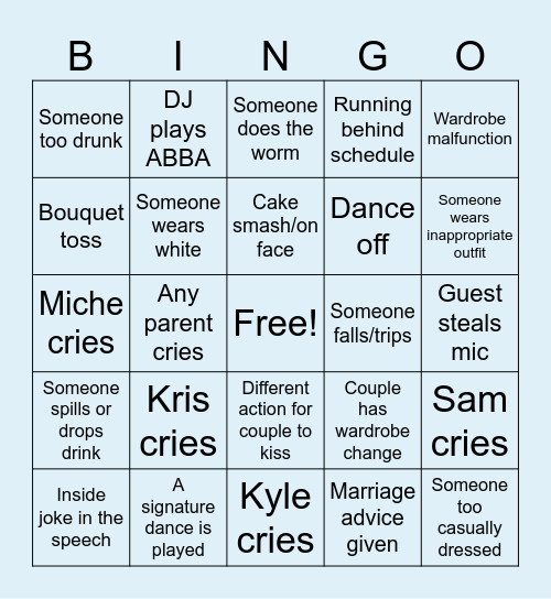 Wedding Bingo Card