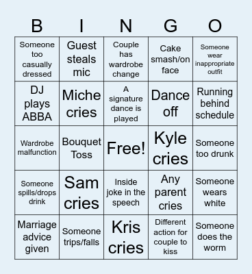 Wedding Bingo Card