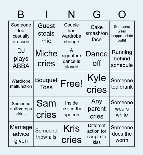 Wedding Bingo Card