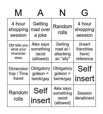 dnd yapshesh Bingo Card