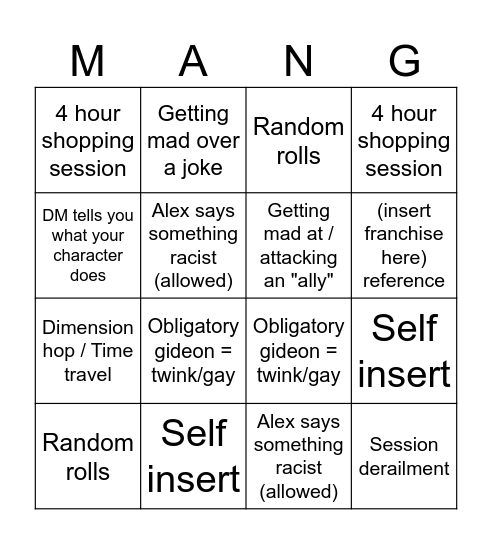 dnd yapshesh Bingo Card