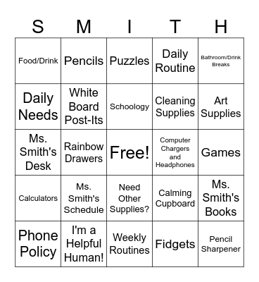 Classroom Procedures Bingo Card