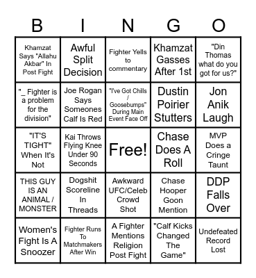 UFC 319 Bingo Card