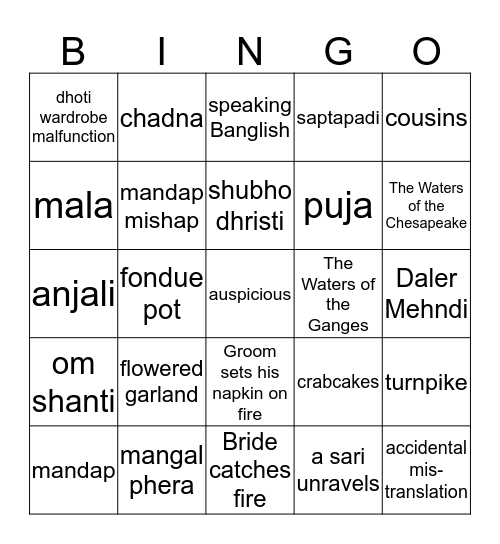 Chesapeake Wedding Bingo Card