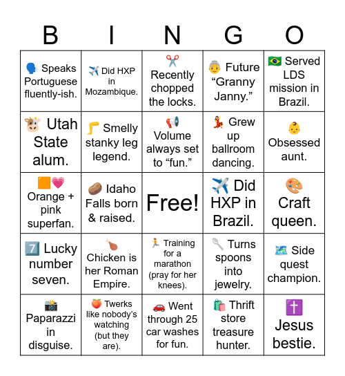 Janeal Bingo Card