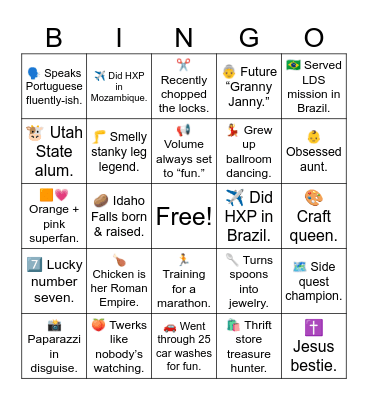 Janeal Bingo Card