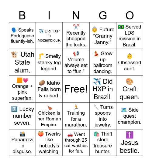 Janeal Bingo Card