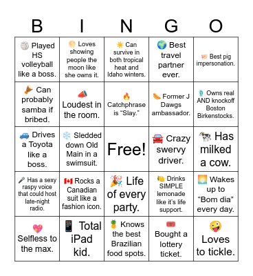 Janeal Bingo Card
