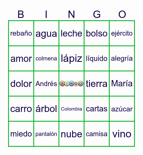 BINGO DE SUSTANTIVOS Bingo Card