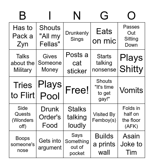 Jarrix Drunk Bingo Card