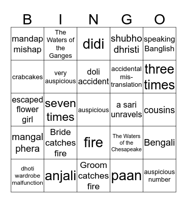 Chesapeake Wedding Bingo Card