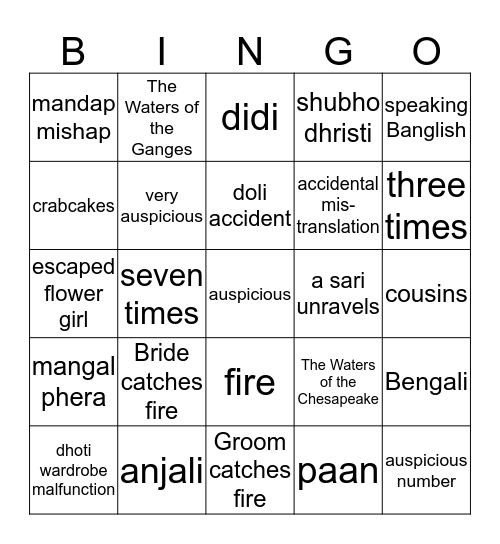 Chesapeake Wedding Bingo Card