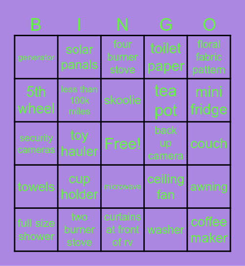 Poch's RV Bingo Card