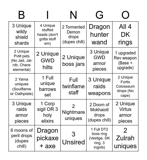 OSRS Bingo Card