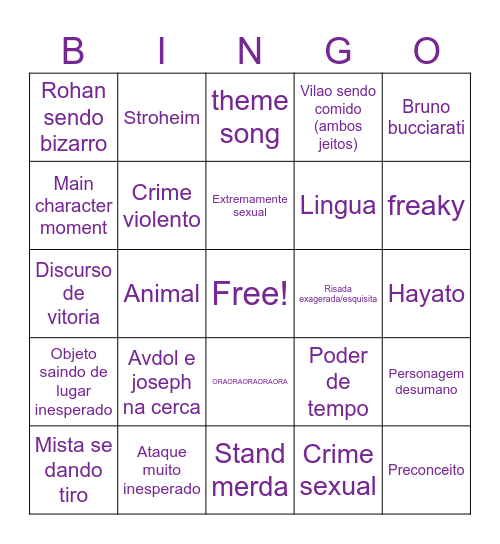 Jojo bingo Card