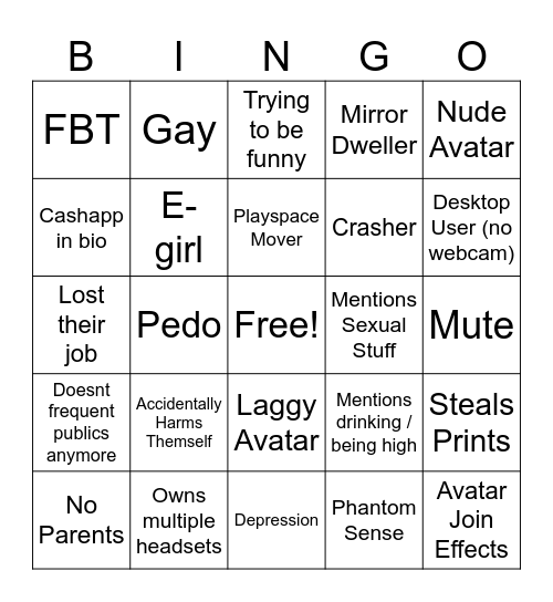 VRChat Bingo Card