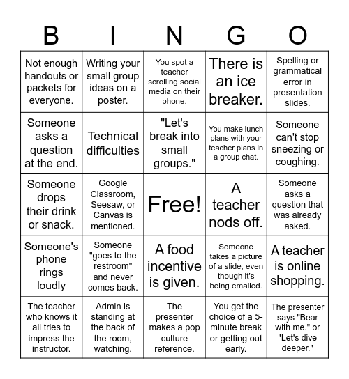 PD Bingo Card