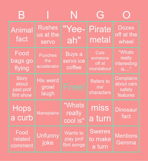 Micheal Car Bingo Card