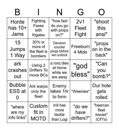 Ark Fleet Bingo! v2.3 Bingo Card