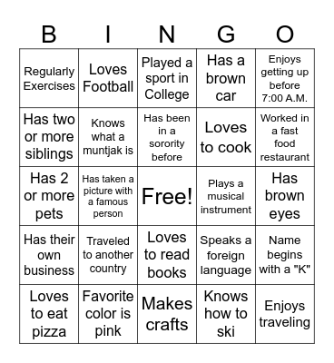 Nu Chapter Bingo Card