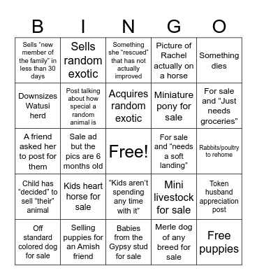 RM Animal Bingo Card