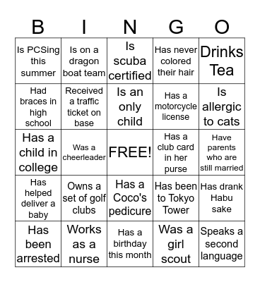 Sip and Shop Bingo Card