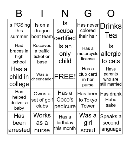 Sip and Shop Bingo Card