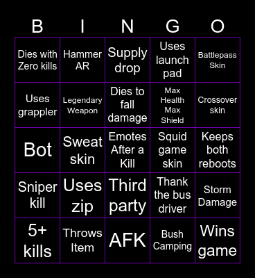 Fortnite Reload Bingo Card