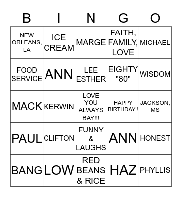 BAY'S BIRTHDAY  Bingo Card