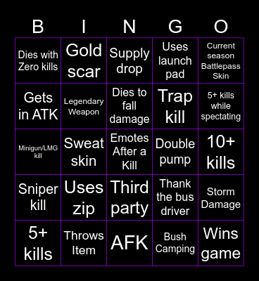 Fortnite OG Bingo Card