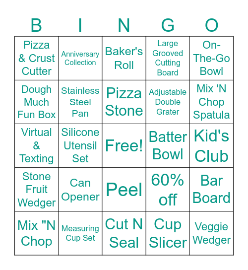 Pampered Chef Bingo Card