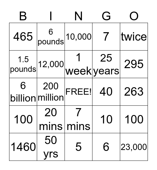 Average Bingo Card