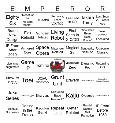 SRW Y DLC Predictions Bingo Card