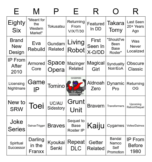 SRW Y DLC Predictions Bingo Card