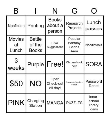 Goldenview Library BINGO! Bingo Card
