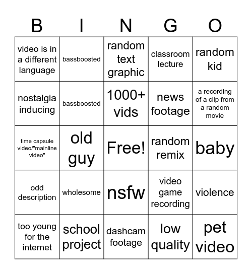 0 view youtube Bingo Card