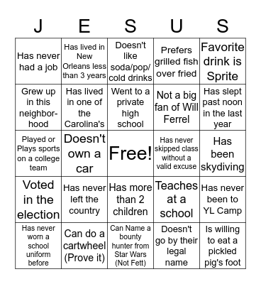 New Orleans YL Leader Bingo Card